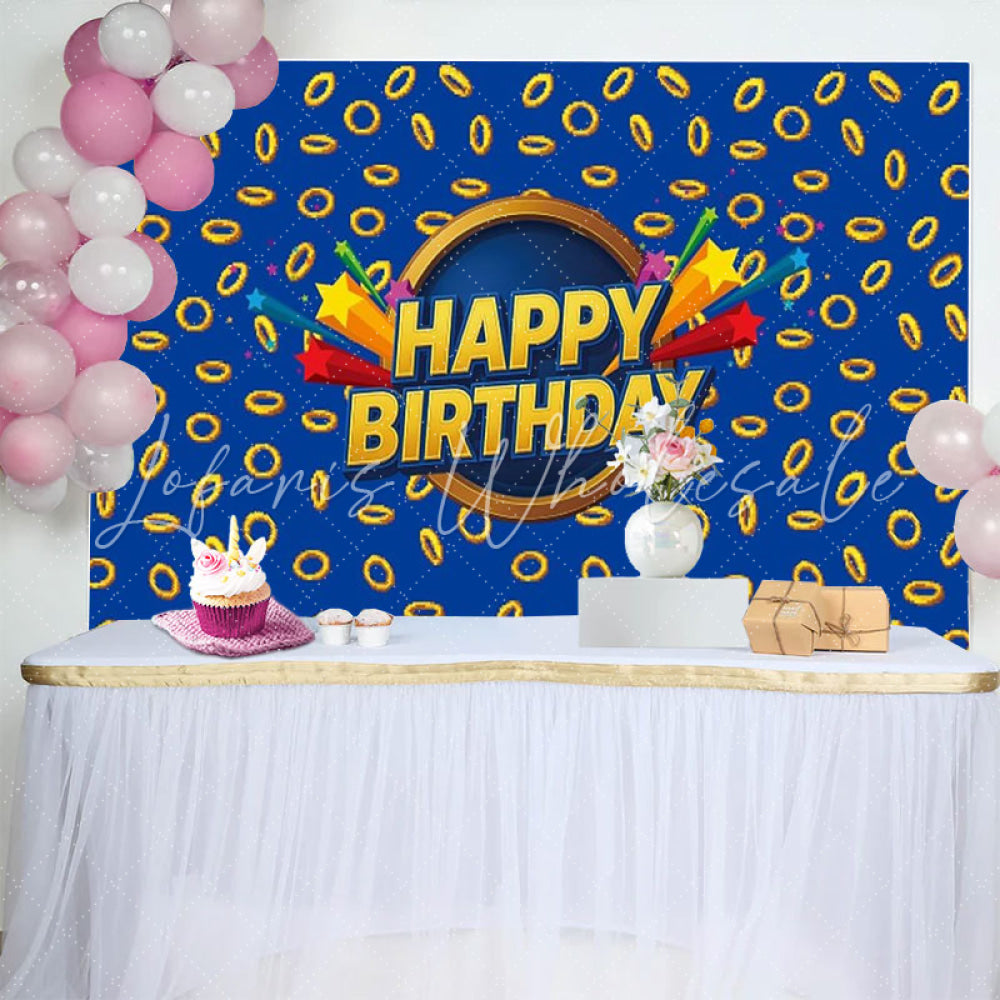 Cartoon Sonic Gold Rings Happy Birthday Backdrop For Boys Girls
