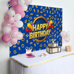 Cartoon Sonic Gold Rings Happy Birthday Backdrop For Boys Girls