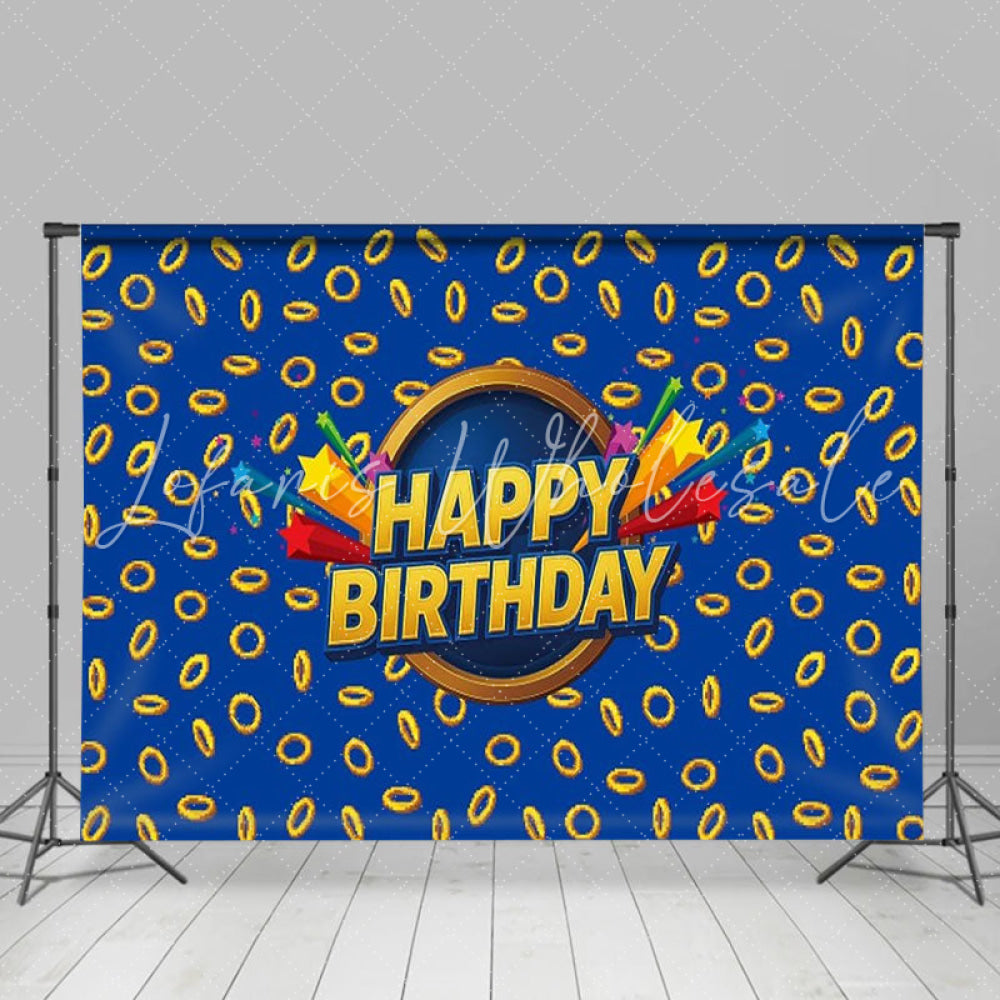 Cartoon Sonic Gold Rings Happy Birthday Backdrop For Boys Girls
