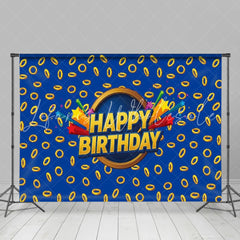 Cartoon Sonic Gold Rings Happy Birthday Backdrop For Boys Girls
