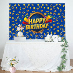 Cartoon Sonic Gold Rings Happy Birthday Backdrop For Boys Girls