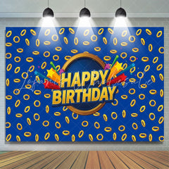 Cartoon Sonic Gold Rings Happy Birthday Backdrop For Boys Girls