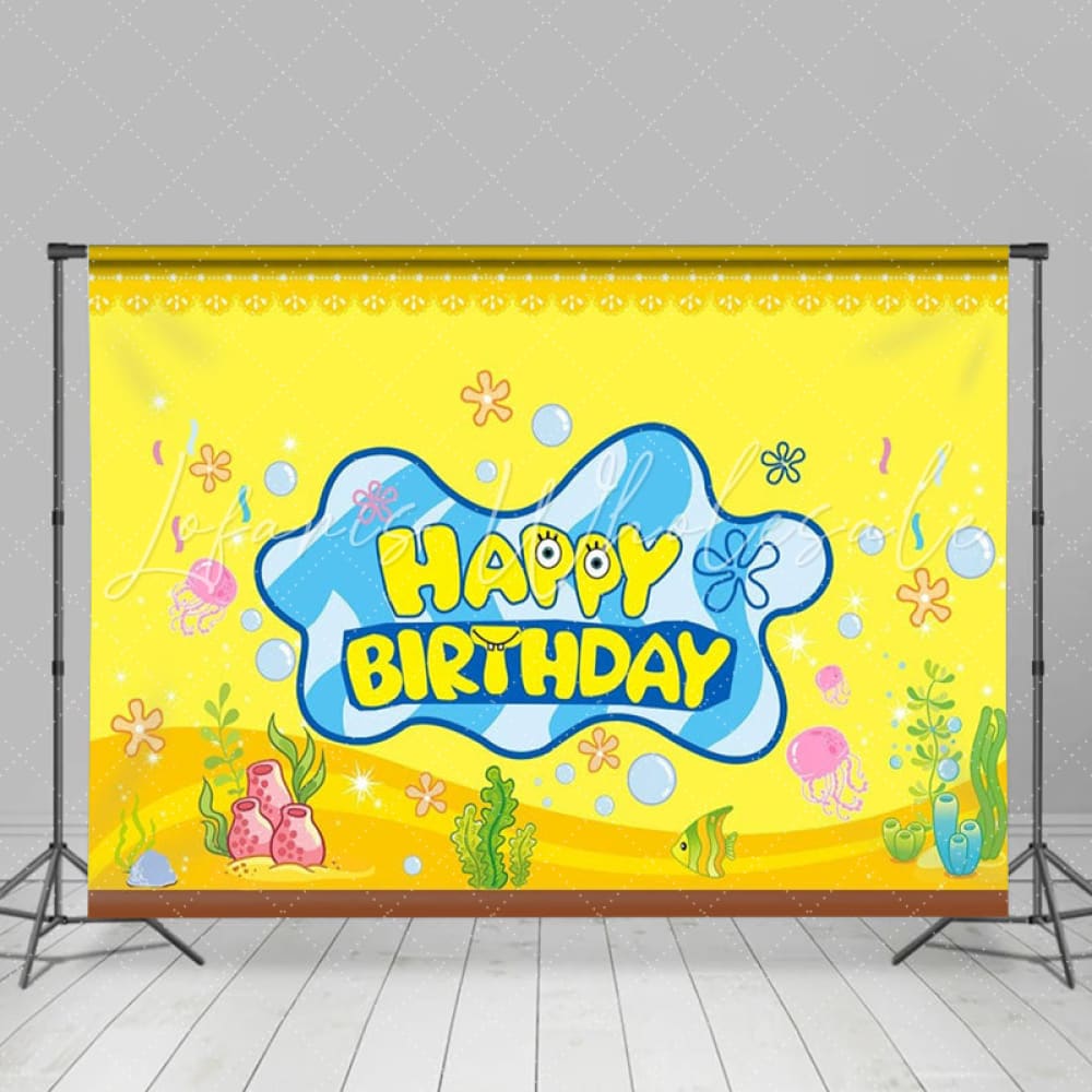 Cartoon Spongebob Undersea Yellow Birthday Party Backdrop For Kids