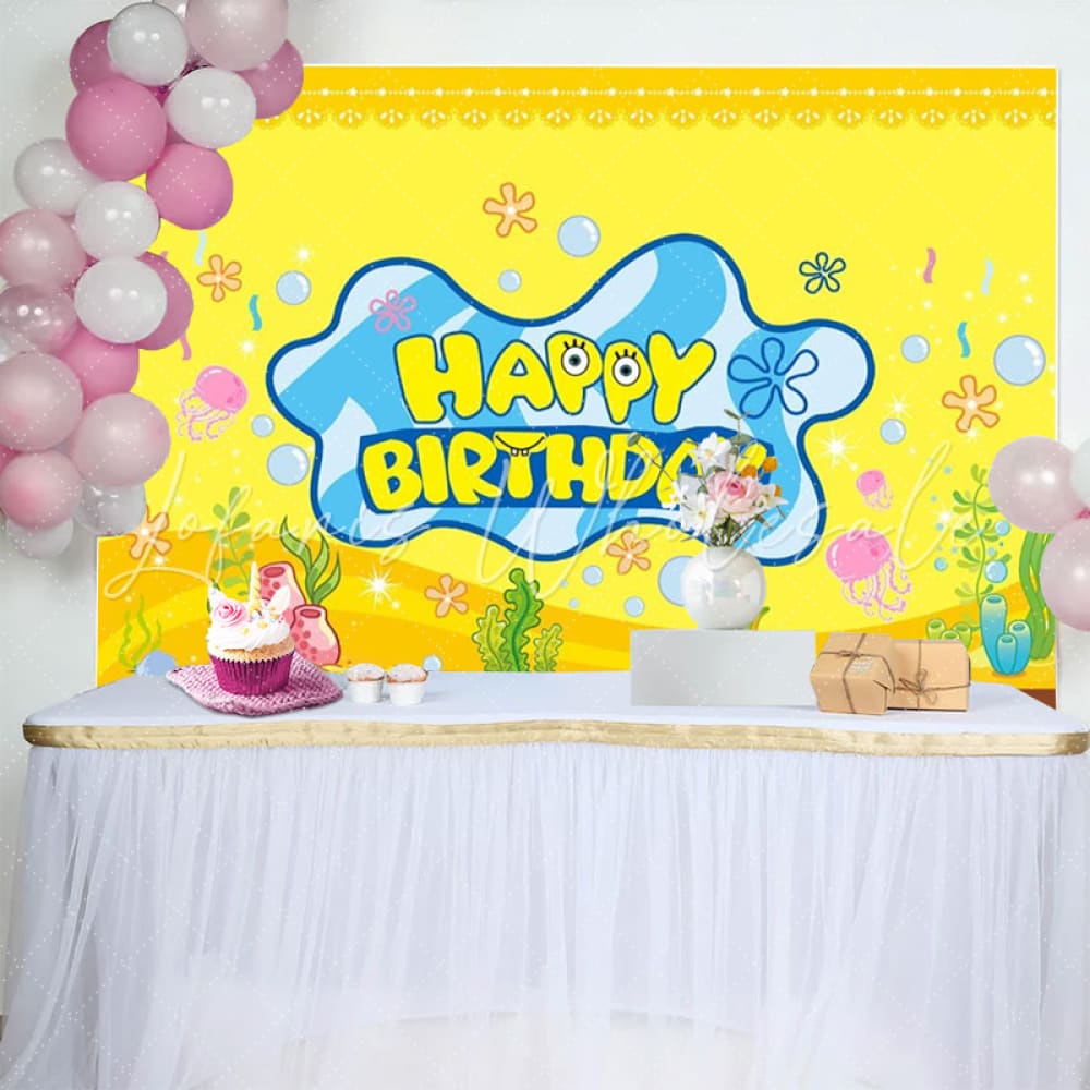 Cartoon Spongebob Undersea Yellow Birthday Party Backdrop For Kids