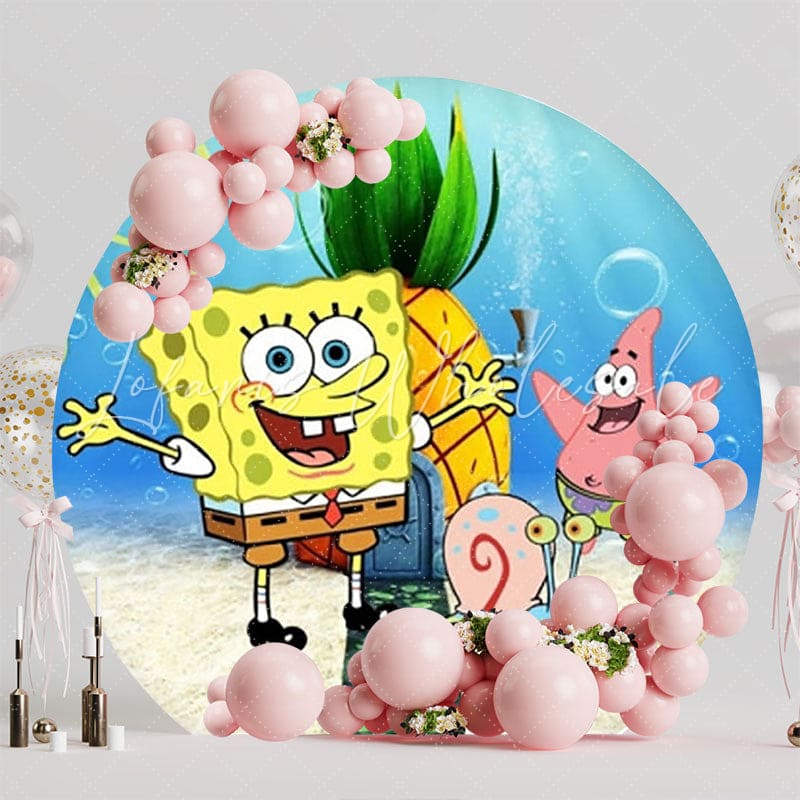 Cartoon SpongeBob Underwater Fun Round Backdrop For Party
