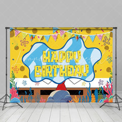 Cartoon Spongebob Yellow Birthday Party Backdrop For Cute Themed Party