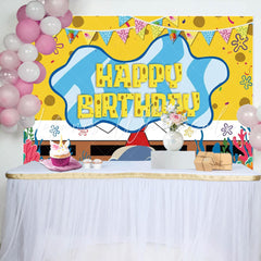 Cartoon Spongebob Yellow Birthday Party Backdrop For Cute Themed Party
