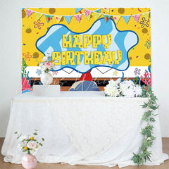 Cartoon Spongebob Yellow Birthday Party Backdrop For Cute Themed Party