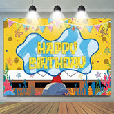 Cartoon Spongebob Yellow Birthday Party Backdrop For Cute Themed Party