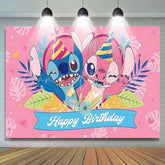 Cartoon Stitch Pink Angel Happy Birthday Party Backdrop For Kids