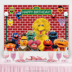 Lofaris Cartoon Street Red Brick Wall Happy Birthday Backdrop For Kids