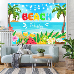 Lofaris Cartoon Summer Beach Coconut Tree Birthday Backdrop