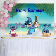Cartoon Summer Tropical Luau Monster Stitch Happy Birthday Backdrop