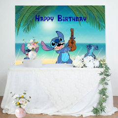 Cartoon Summer Tropical Luau Monster Stitch Happy Birthday Backdrop