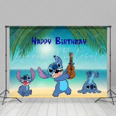 Cartoon Summer Tropical Luau Monster Stitch Happy Birthday Backdrop