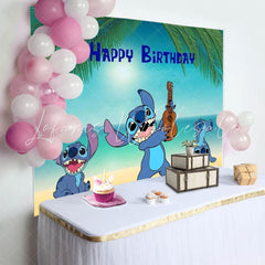 Cartoon Summer Tropical Luau Monster Stitch Happy Birthday Backdrop