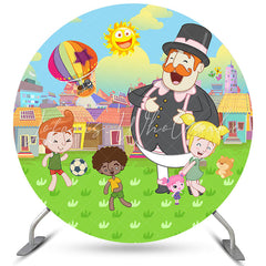 Lofaris Cartoon Sunny Cloud Round Happy Kids Birthday Backdrop