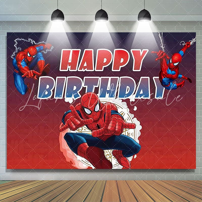 Lofaris Cartoon Super Hero Red Happy Birthday Backdrop Banner
