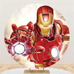 Lofaris Cartoon Super Hero Round Gold Red Birthday Backdrop