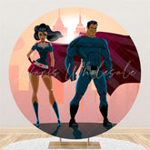 Lofaris Cartoon Super Hero Round Kids Happy Birthday Backdrop