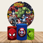 Lofaris Cartoon Super Heroes Round Birthday Backdrop Kit For Boy