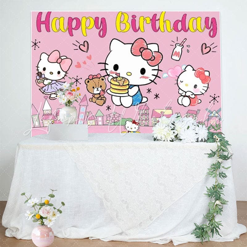 Cartoon Super Kitties Cats Birthday Party Backdrop