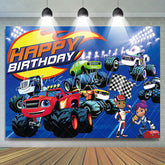 Lofaris Cartoon Super Racing Cars Theme Happy Birthday Backdrop