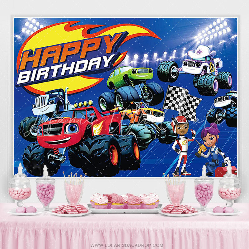 Lofaris Cartoon Super Racing Cars Theme Happy Birthday Backdrop