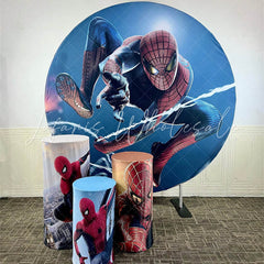 Lofaris Cartoon Superhero Boy Birthday Round Backdrop Kit