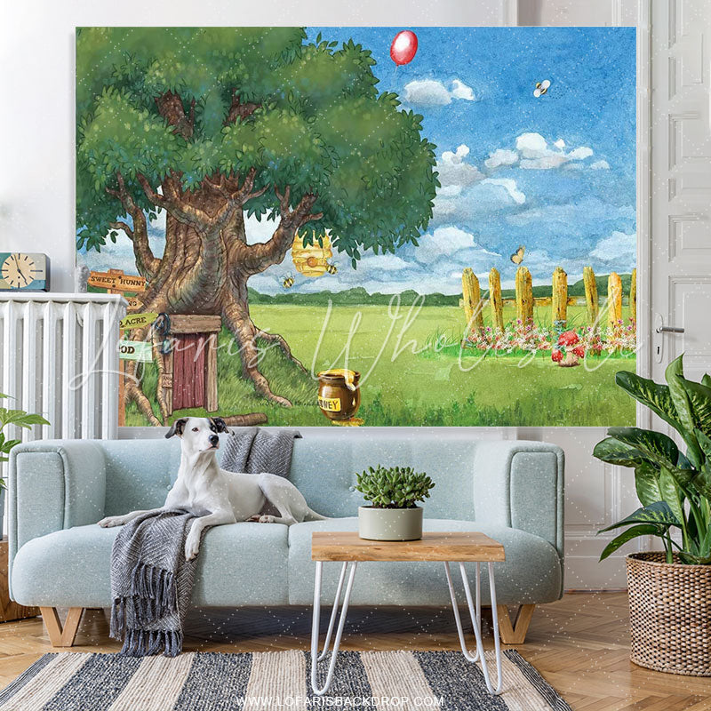 Lofaris Cartoon Sweet Honey Sky Grass Tree Spring Baby Shower Backdrop