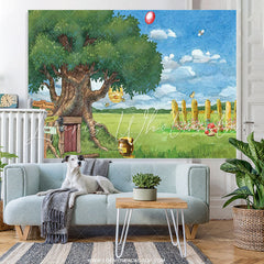 Lofaris Cartoon Sweet Honey Sky Grass Tree Spring Baby Shower Backdrop