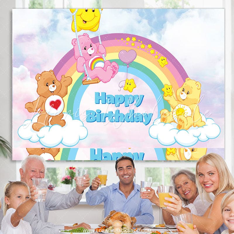 Lofaris Swing Care Bear Rainbow Cloud Birthday Backdrop