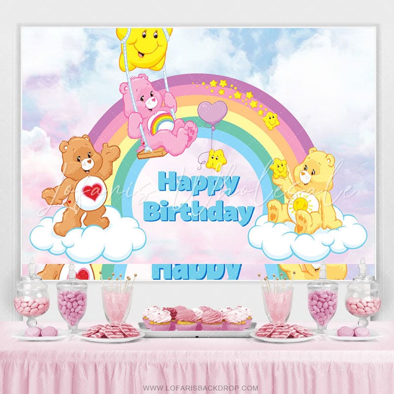Lofaris Swing Care Bear Rainbow Cloud Birthday Backdrop