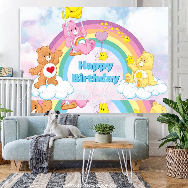 Lofaris Swing Care Bear Rainbow Cloud Birthday Backdrop