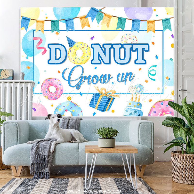 Lofaris Cartoon Theme Our Donut Grow Up Happy Birthday Backdrop