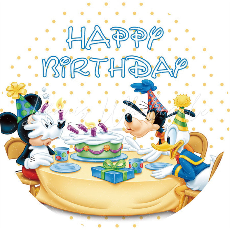 Lofaris Cartoon Theme Yellow Dot Circle Happy Birthday Backdrop
