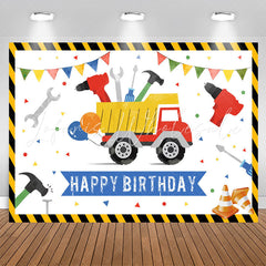 Lofaris Cartoon Truck Tool White Happy Birthday Backdrop