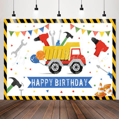 Lofaris Cartoon Truck Tool White Happy Birthday Backdrop