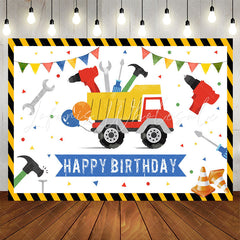 Lofaris Cartoon Truck Tool White Happy Birthday Backdrop