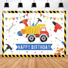Lofaris Cartoon Truck Tool White Happy Birthday Backdrop