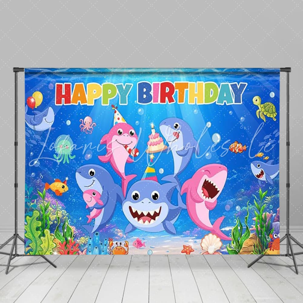 Cartoon Under The Sea Cute Shark Birthday Backdrop For Kids
