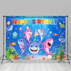 Cartoon Under The Sea Cute Shark Birthday Backdrop For Kids