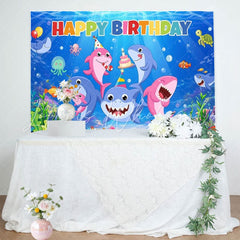 Cartoon Under The Sea Cute Shark Birthday Backdrop For Kids