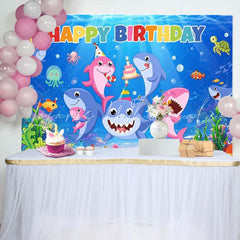 Cartoon Under The Sea Cute Shark Birthday Backdrop For Kids