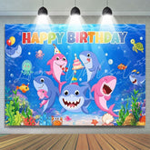 Cartoon Under The Sea Cute Shark Birthday Backdrop For Kids