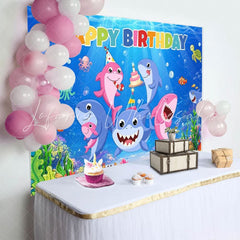 Cartoon Under The Sea Cute Shark Birthday Backdrop For Kids