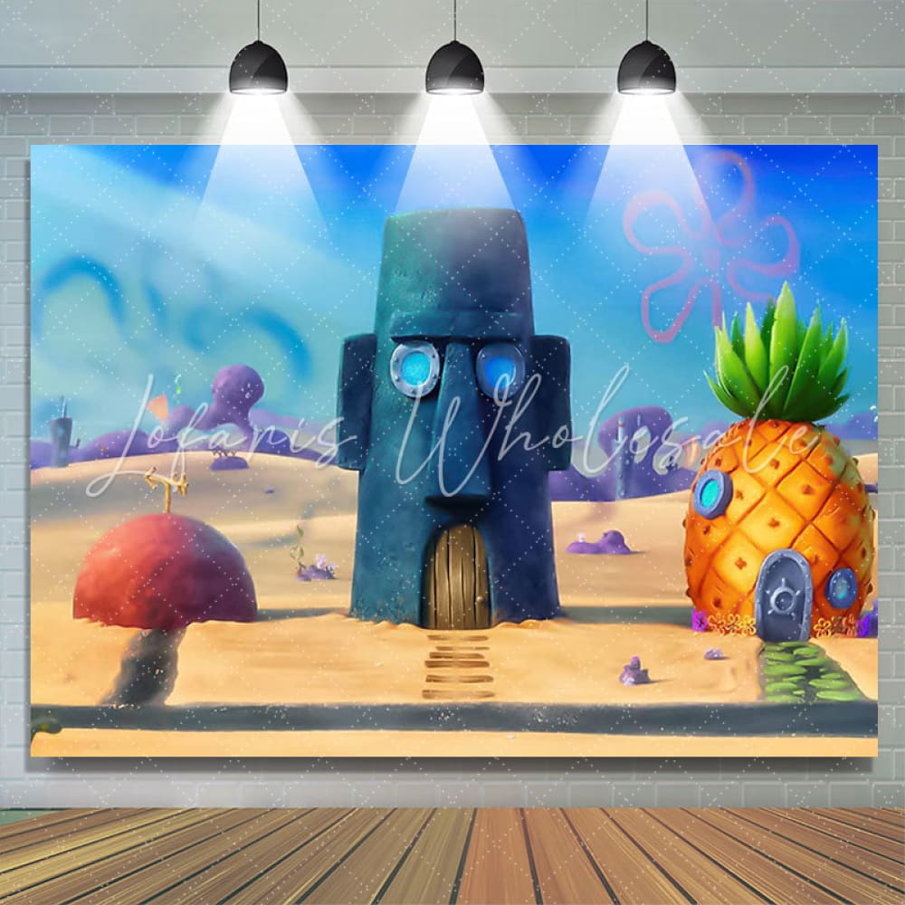 Lofaris Cartoon Under The Sea House Theme Birthday Backdrop