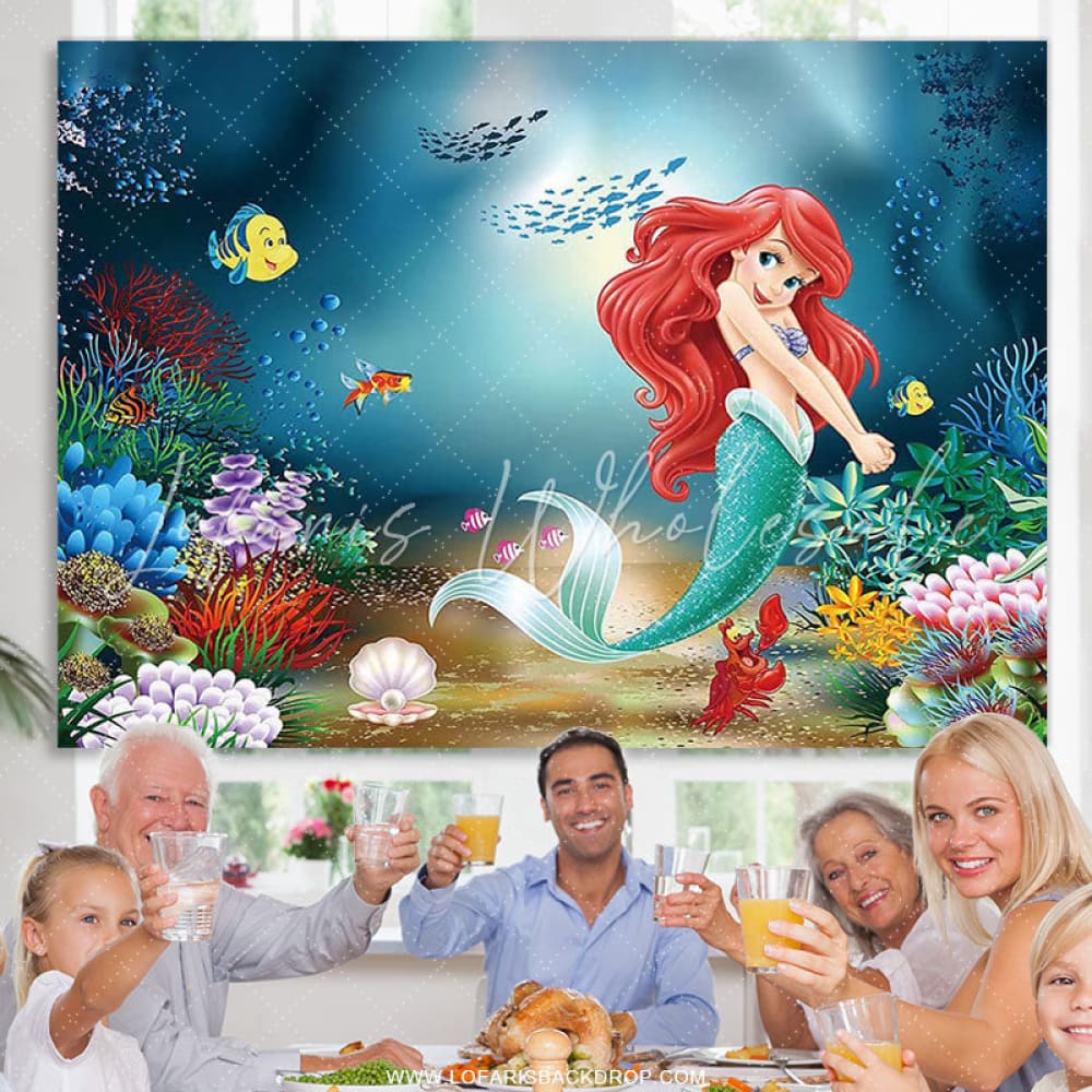 Lofaris Cartoon Under The Sea Mermaid Princess Birthday Backdrop