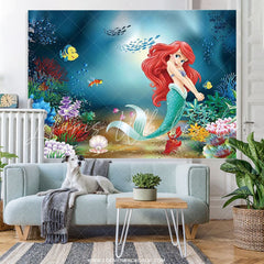 Lofaris Cartoon Under The Sea Mermaid Princess Birthday Backdrop