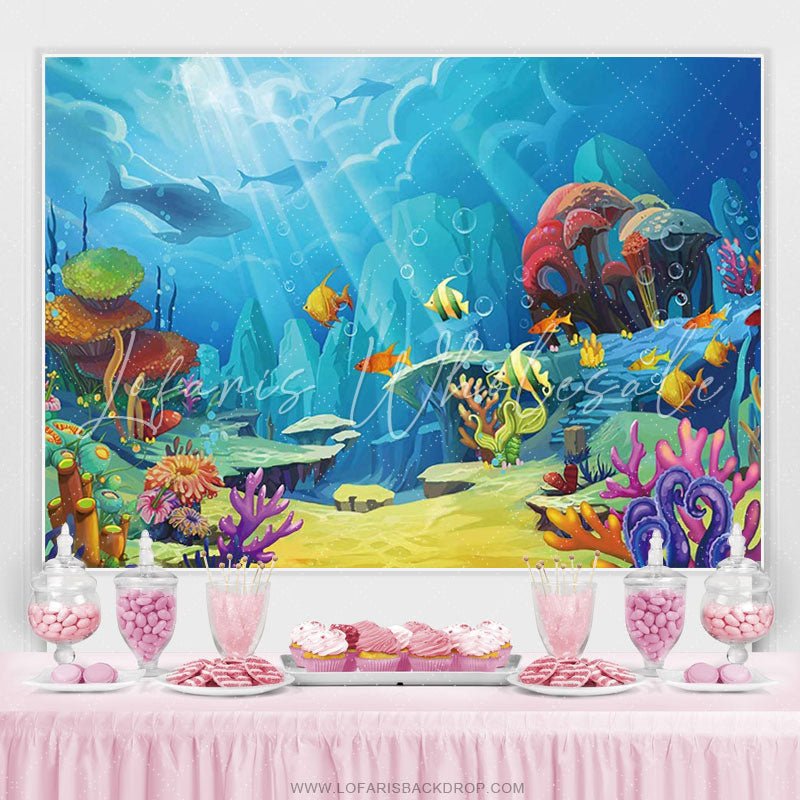 Lofaris Cartoon Under The Sea World Birthday Banner Backdrop